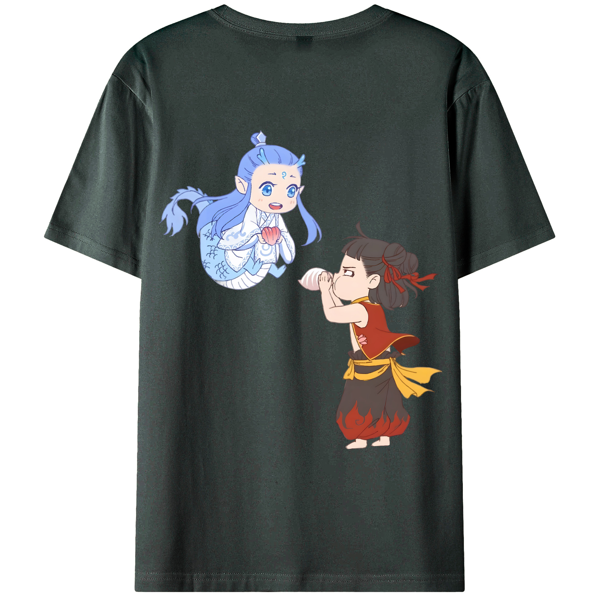 （画像用） Ne Zha 2 ナタ 魔童の大暴れ 綿100％ メンズ半袖Tシャツ（バックプリント） 通気性